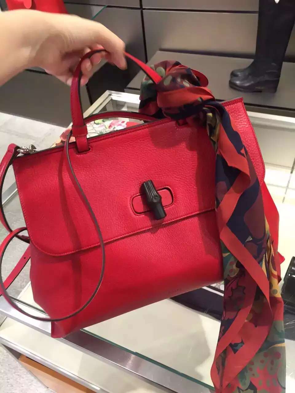 Gucci Bamboo Daily Leather Top Handle Bag 392013 Red